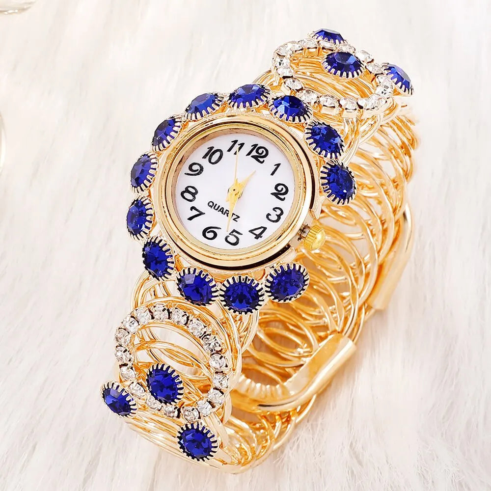 Sapphire Radiance: 6-Piece Jewelry & Watch Set in Royal Blue & Gold