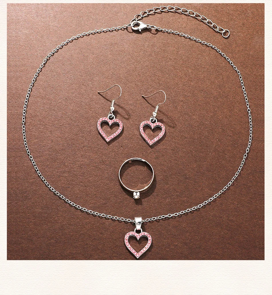 Sparkling Heart Glamour Collection: 5-Piece Pink Crystal Jewelry & Watch Set