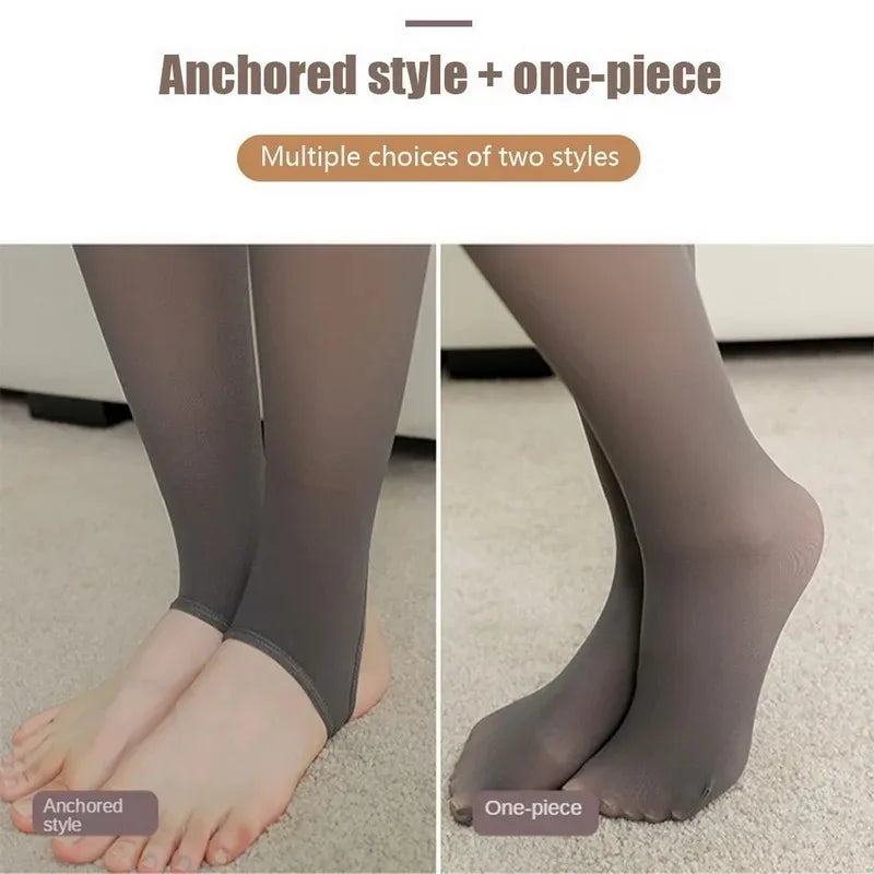 High-Waisted Fleece-Lined Thermal Sheer-Look Leggings