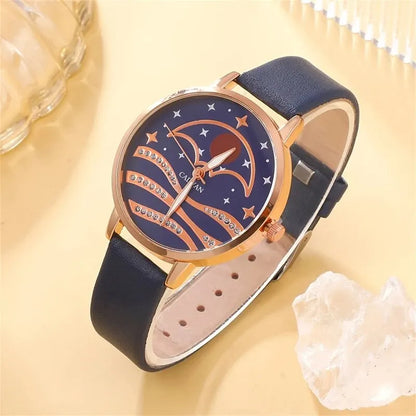 Celestial Blue Collection: 5-Piece Moonlight Jewelry & Watch Set with Sapphire Accents