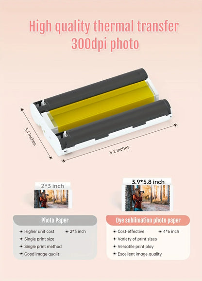 Photo Printer Refill Kit – Glossy Sheets +  Color Ribbons (Ink-Free Printing)