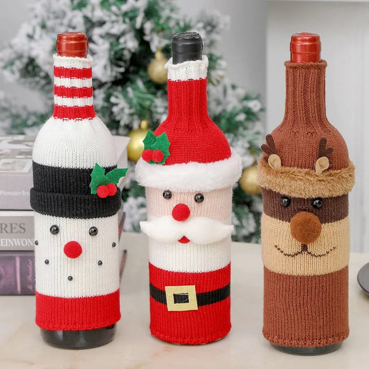 Christmas Wine Bottle Covers – Santa, Snowman & Reindeer Holiday Decor