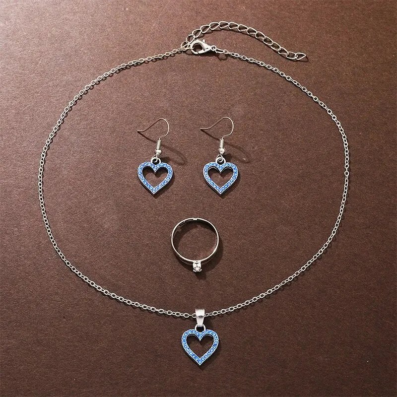 Sparkling Elevated Sapphire Heart Collection: Blue Crystal Watch & Jewelry Set