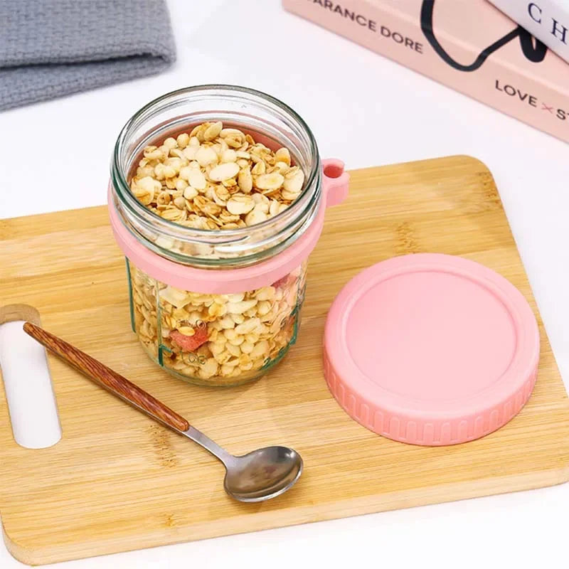 Portable Overnight Oat Jar – Leak-Proof Glass Cup for Breakfast, Yogurt & Meal Prep