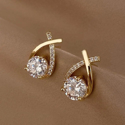 Elegant Crystal Cross Stud Earrings – Timeless Gold Finish