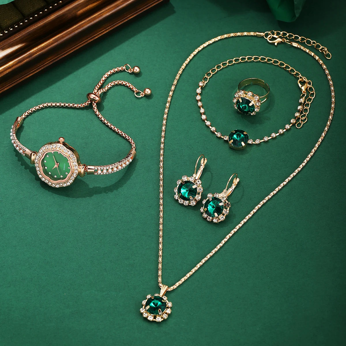 Emerald Elegance 6-Piece Jewelry & Watch Set