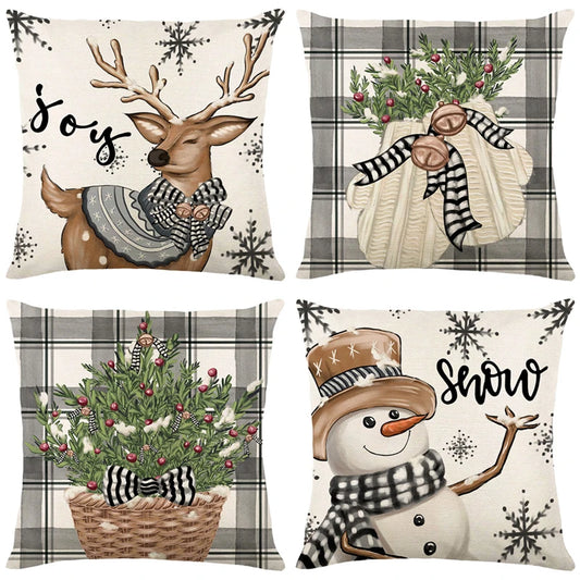 Festive Linen Christmas Pillow Cover – Cozy Holiday Cushion Covers (45x45cm), Multiple Designs Available