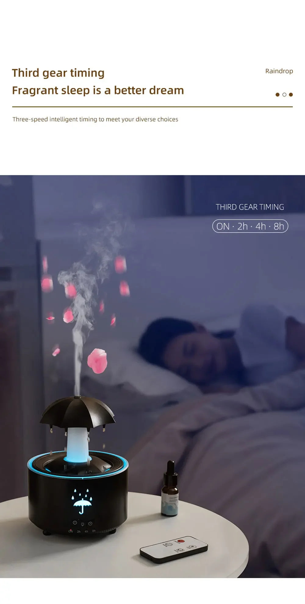 Raindrop Ultrasonic Humidifier with Rotating LED Lights
