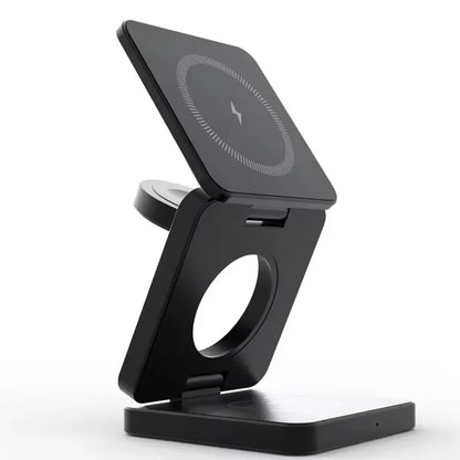 PrimeCharge Pro 3-in-1 Magnetic Wireless Charging Station – Foldable & Fast for iPhone, Apple Watch & AirPods