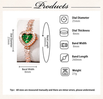 Emerald Heart Collection: Elegant 5-Piece Jewelry & Watch Set in Sparkling Green