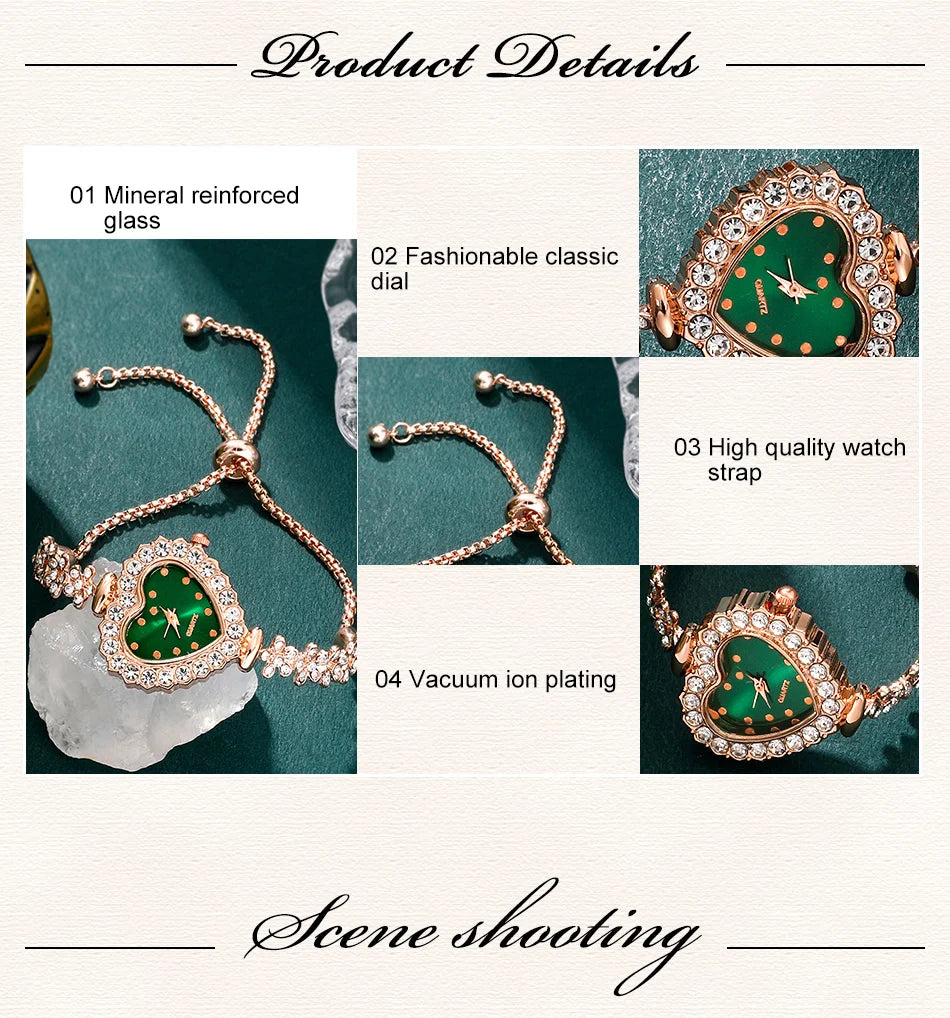 Emerald Heart Collection: Elegant 5-Piece Jewelry & Watch Set in Sparkling Green