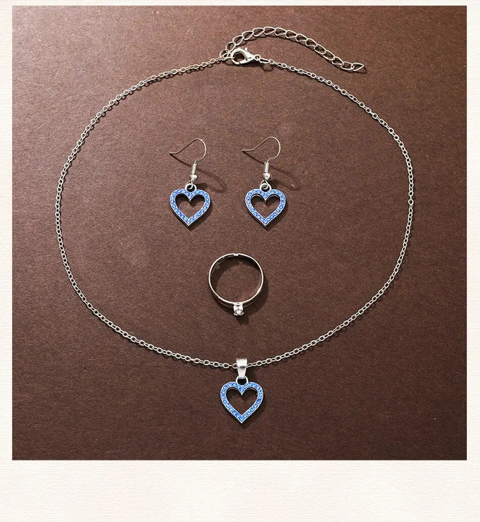 Sparkling Elevated Sapphire Heart Collection: Blue Crystal Watch & Jewelry Set