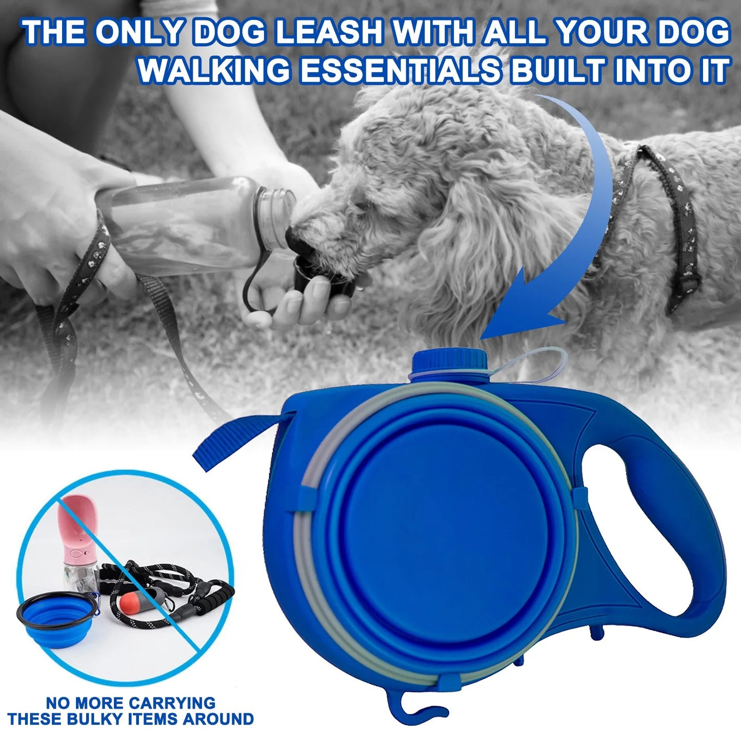 3-in-1 Smart Dog Leash – Water Bottle, Waste Bag Holder & Tangle-Free Control