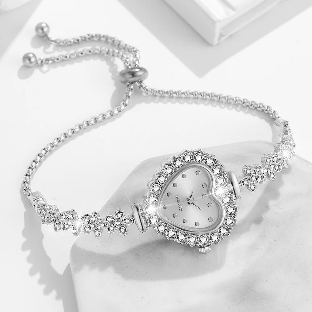 Heart Charm Jewelry & Watch Set: Timeless Elegance for Her