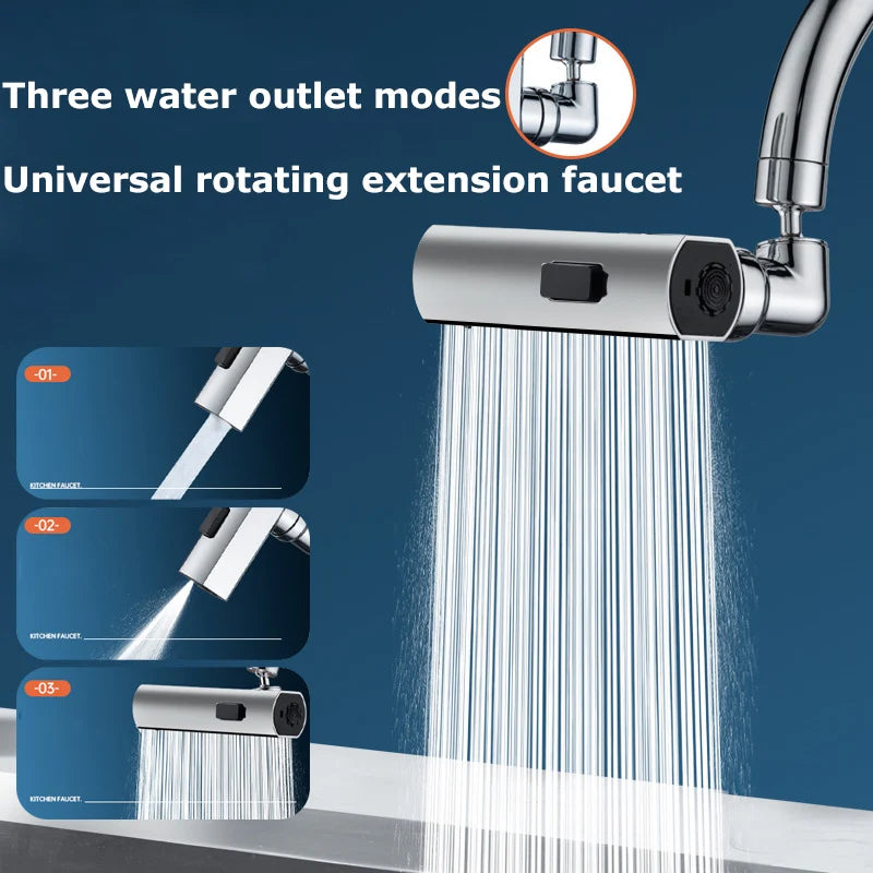 Universal Swivel Faucet Extension – 3-Mode Splash-Proof Nozzle