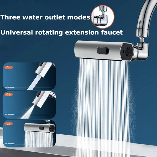 Universal Swivel Faucet Extension – 3-Mode Splash-Proof Nozzle