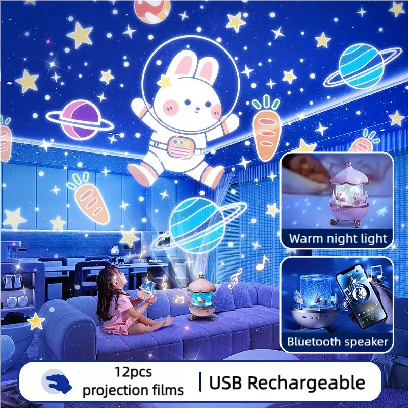 Enchanted Bunny Projection Bluetooth Lamp – Musical Night Light & Starry Sky Projector