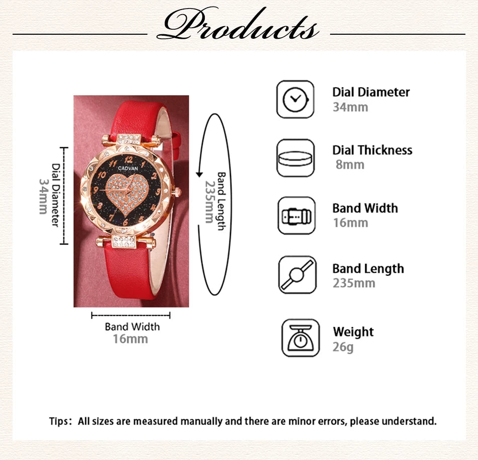 Heart Luxe Collection: Romantic 5-Piece Jewelry & Watch Set in Radiant Red
