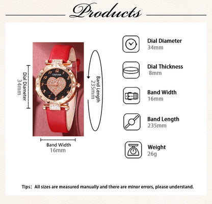 Heart Luxe Collection: Romantic 5-Piece Jewelry & Watch Set in Radiant Red