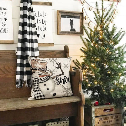 Festive Linen Christmas Pillow Cover – Cozy Holiday Cushion Covers (45x45cm), Multiple Designs Available