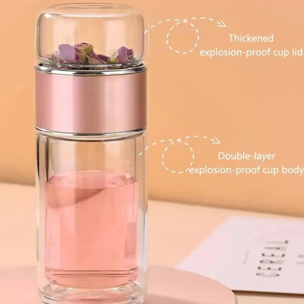 Portable Tea Infuser Bottle with Built-In Filter – Double-Wall Heat Resistant Design