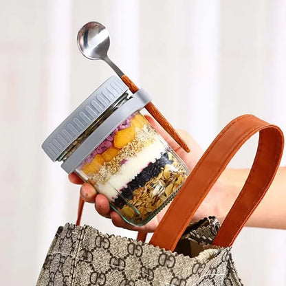 Portable Overnight Oat Jar – Leak-Proof Glass Cup for Breakfast, Yogurt & Meal Prep