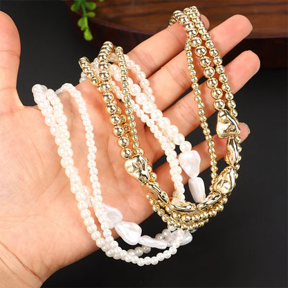 Layered Pearl Necklace & Bracelet Set: Elegant Heart Accents for Women