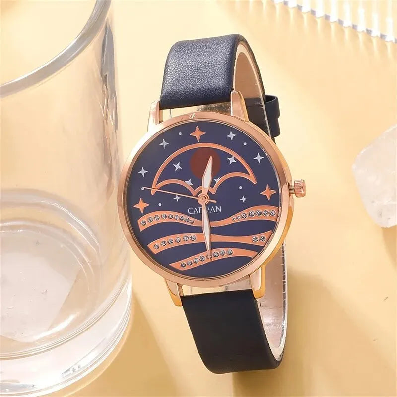 Celestial Blue Collection: 5-Piece Moonlight Jewelry & Watch Set with Sapphire Accents