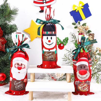 Christmas Wine Bottle Covers – Santa, Snowman & Reindeer Holiday Decor