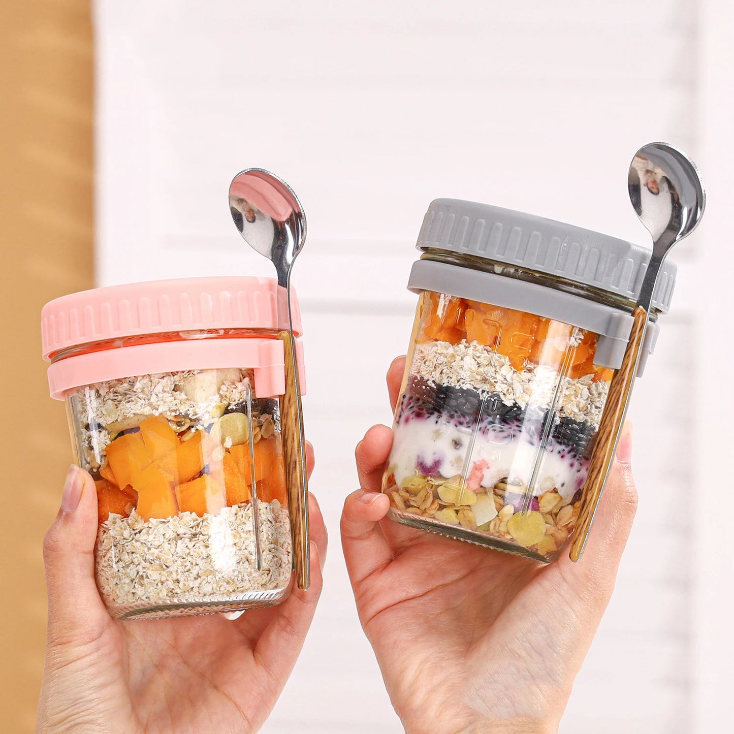 Portable Overnight Oat Jar – Leak-Proof Glass Cup for Breakfast, Yogurt & Meal Prep