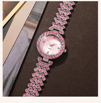 Sparkling Heart Glamour Collection: 5-Piece Pink Crystal Jewelry & Watch Set