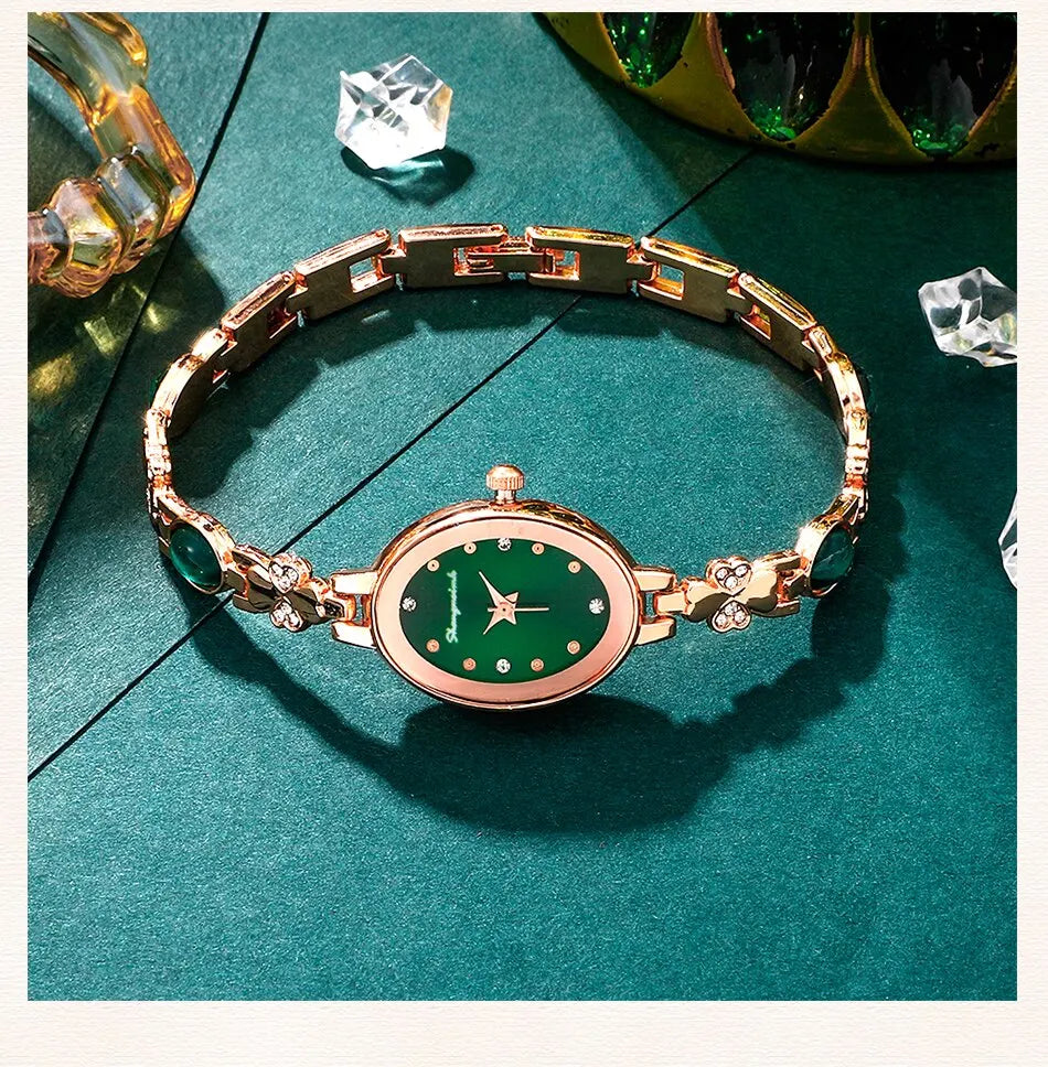 Emerald Radiance Collection 2025: Elegant 5-Piece Jewelry & Watch Set in Luxe Green