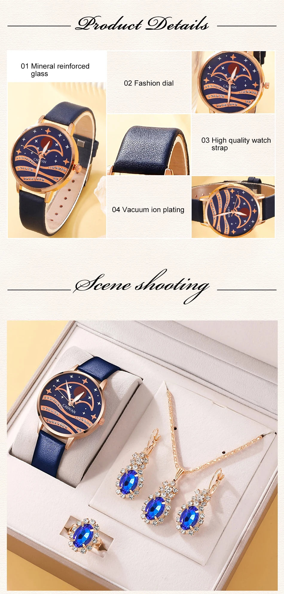 Celestial Blue Collection: 5-Piece Moonlight Jewelry & Watch Set with Sapphire Accents