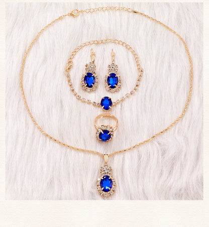 Sapphire Radiance: 6-Piece Jewelry & Watch Set in Royal Blue & Gold