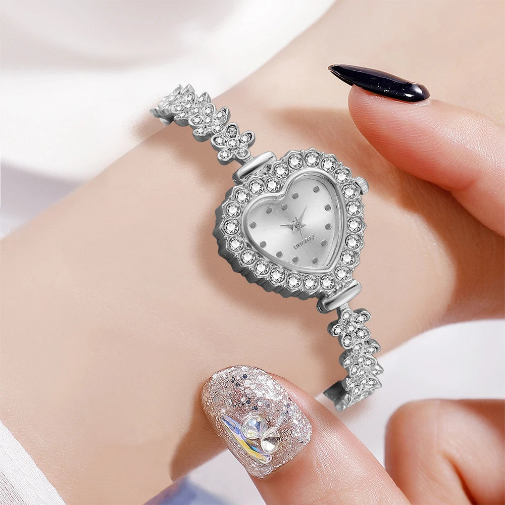 Heart Charm Jewelry & Watch Set: Timeless Elegance for Her