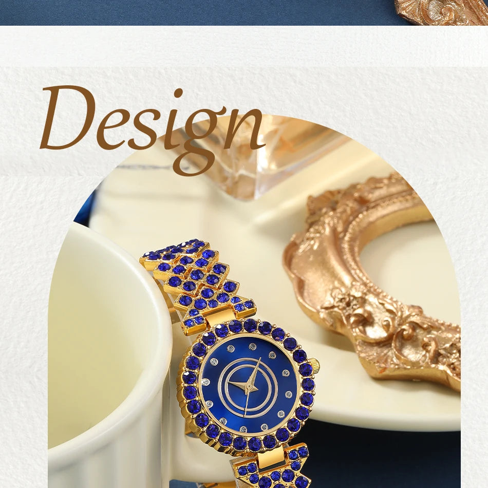 Midnight Blue Crystal Watch & Bracelet Set – Elegance in Sapphire & Gold