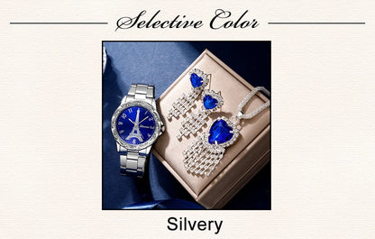 Parisian Dream Collection: Eiffel Tower Watch & Blue Heart Jewelry Set