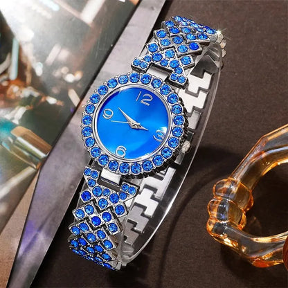 Sparkling Elevated Sapphire Heart Collection: Blue Crystal Watch & Jewelry Set