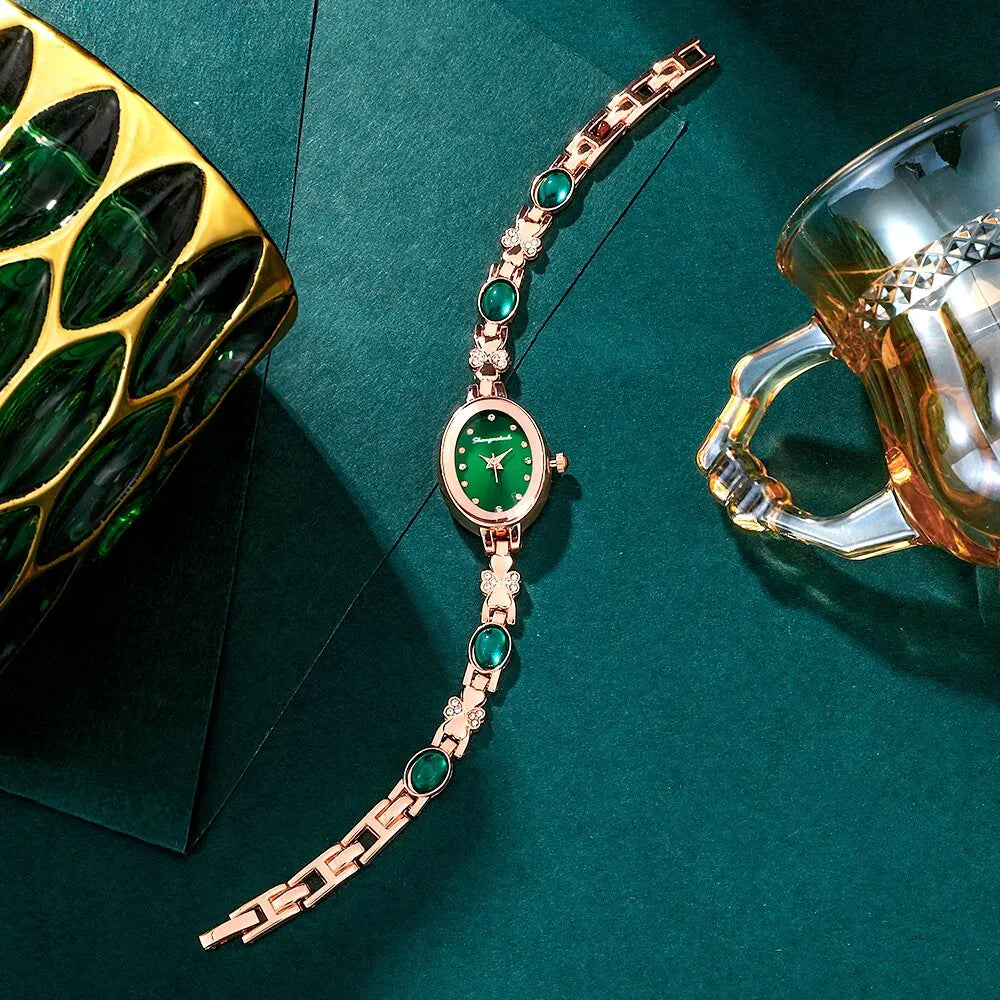 Emerald Radiance Collection 2025: Elegant 5-Piece Jewelry & Watch Set in Luxe Green