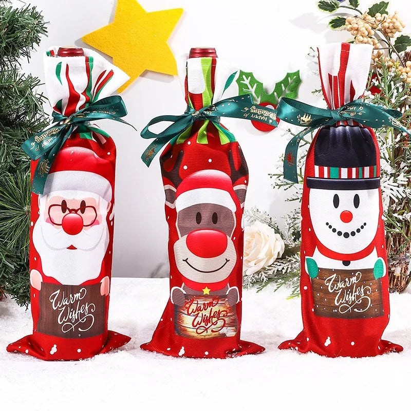Christmas Wine Bottle Covers – Santa, Snowman & Reindeer Holiday Decor