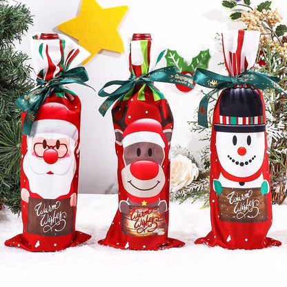 Christmas Wine Bottle Covers – Santa, Snowman & Reindeer Holiday Decor