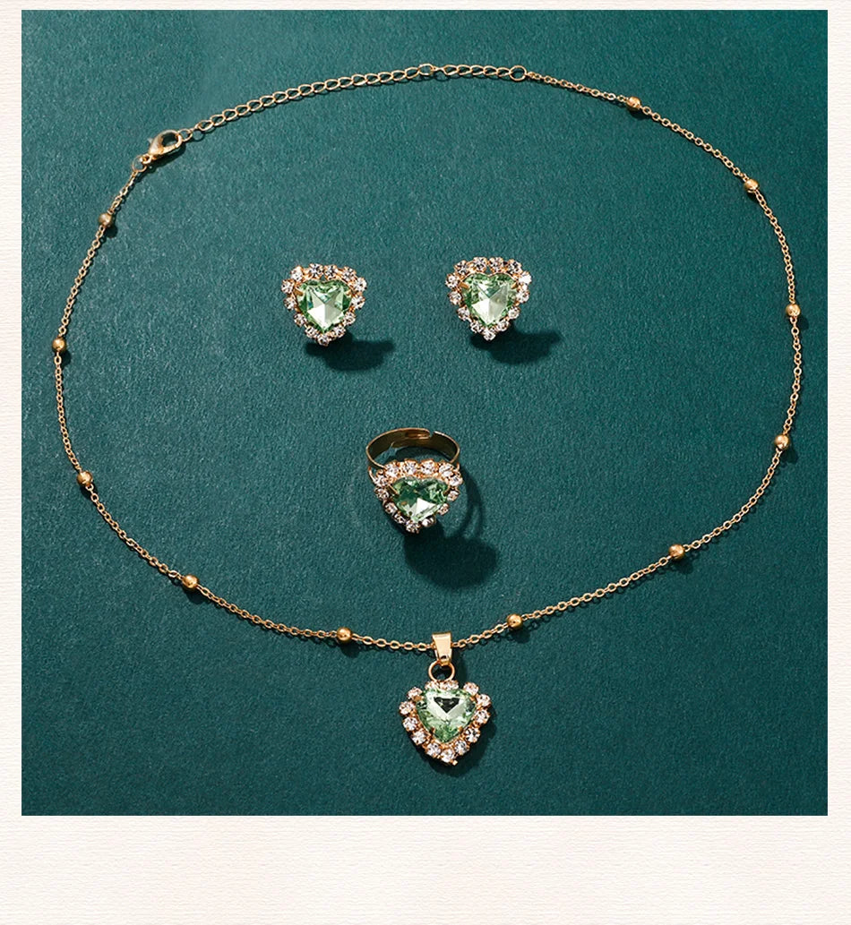 Emerald Heart Collection: Elegant 5-Piece Jewelry & Watch Set in Sparkling Green