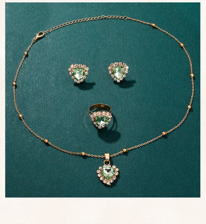 Emerald Heart Collection: Elegant 5-Piece Jewelry & Watch Set in Sparkling Green