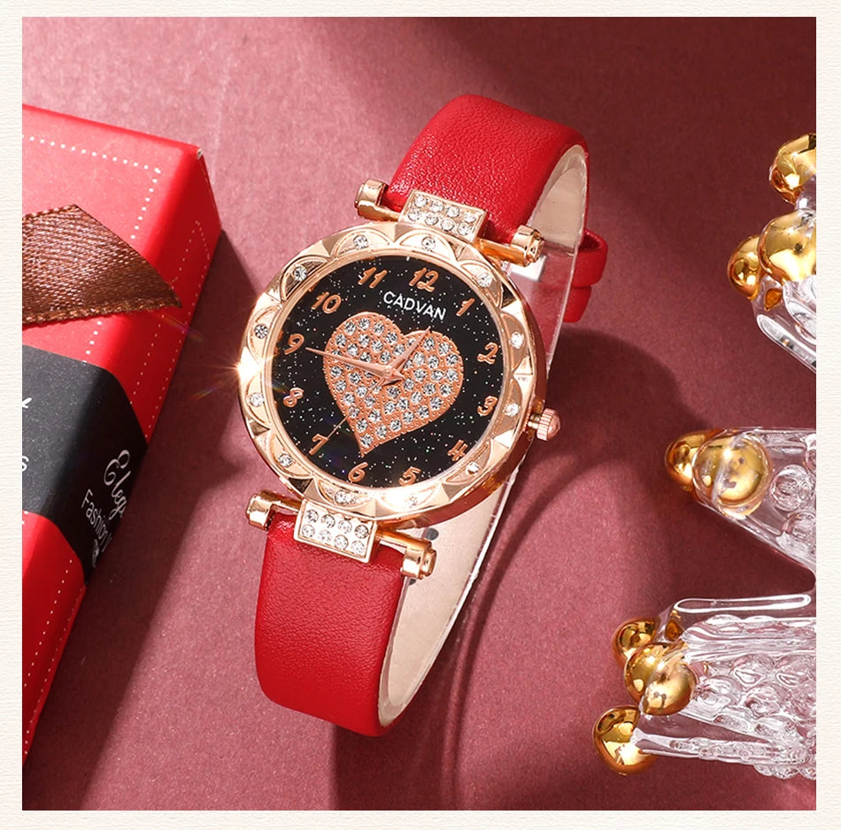 Heart Luxe Collection: Romantic 5-Piece Jewelry & Watch Set in Radiant Red