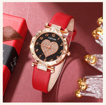 Heart Luxe Collection: Romantic 5-Piece Jewelry & Watch Set in Radiant Red