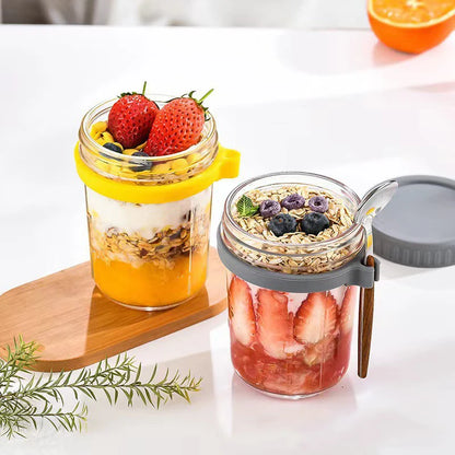Portable Overnight Oat Jar – Leak-Proof Glass Cup for Breakfast, Yogurt & Meal Prep