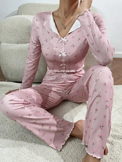 Blossom Nights – Floral Ribbed Pajama Set