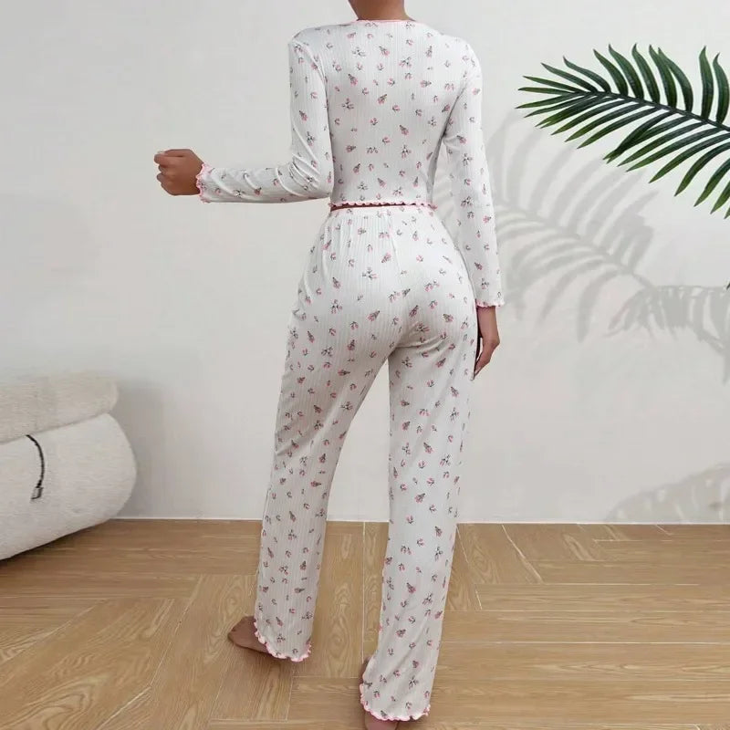Blossom Nights – Floral Ribbed Pajama Set