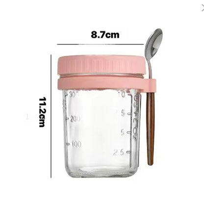 Portable Overnight Oat Jar – Leak-Proof Glass Cup for Breakfast, Yogurt & Meal Prep