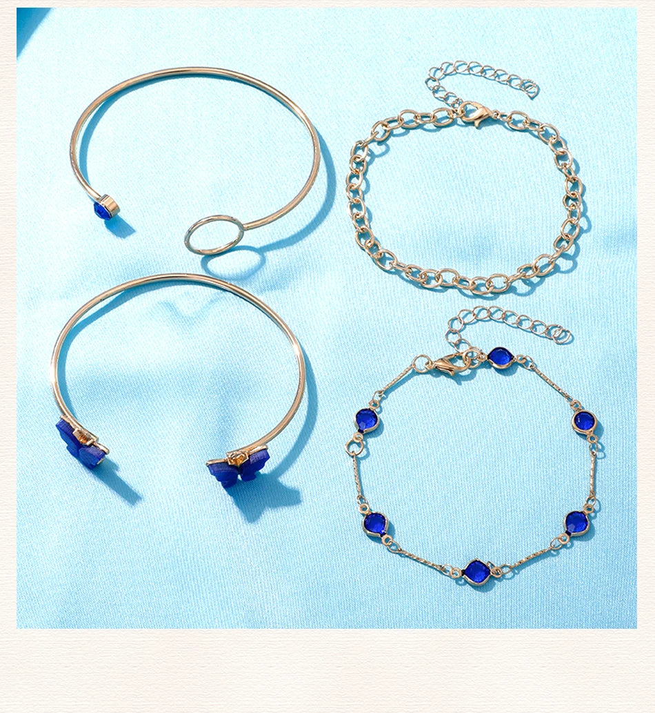 Blue Butterfly Quartz Watch & Gold Bracelet Set for Women – Elegant 6-Piece Jewelry Collection
